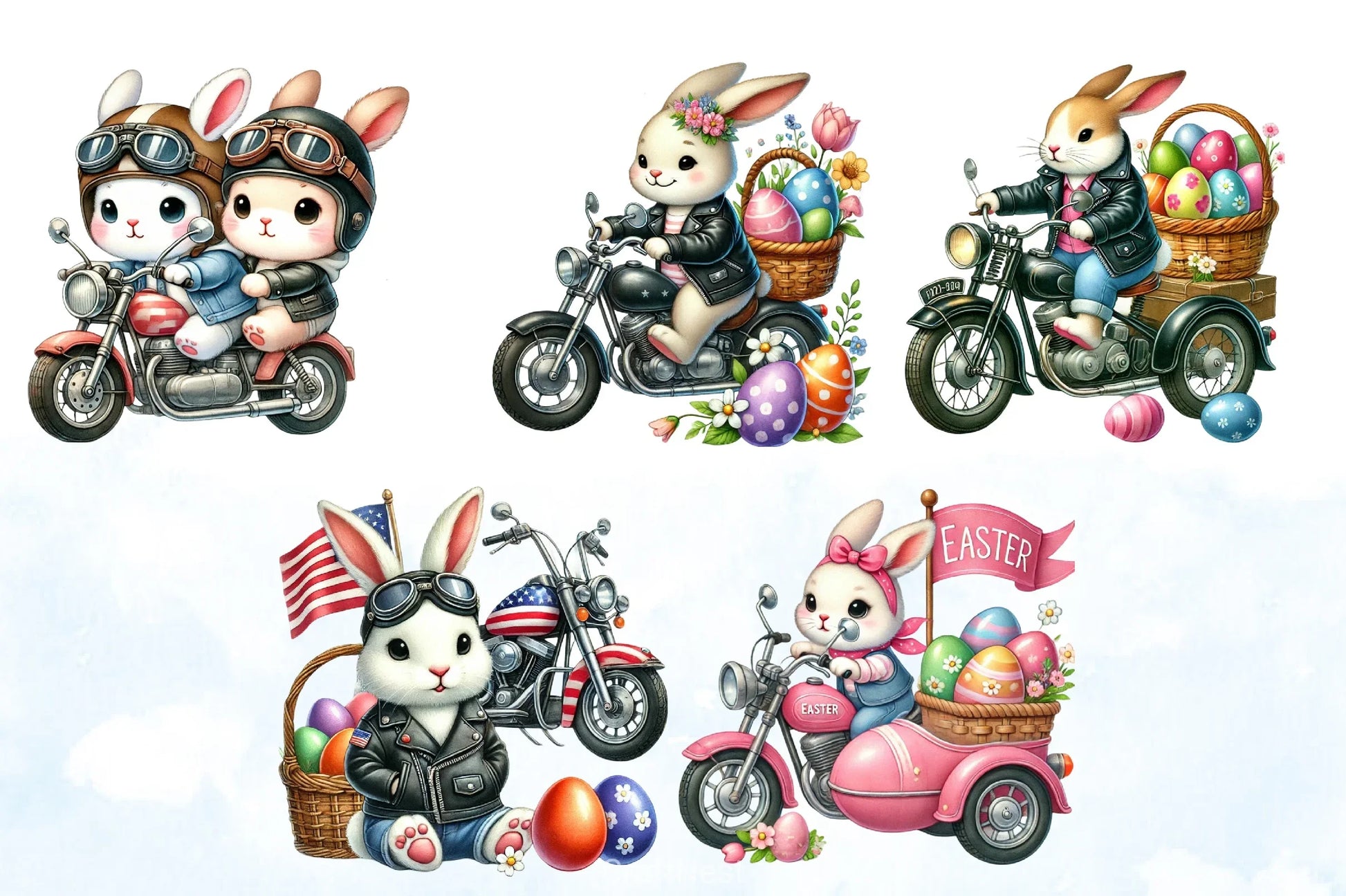 Easter Biker Bunny Clipart Bundle - CraftNest - Digital Crafting and Art