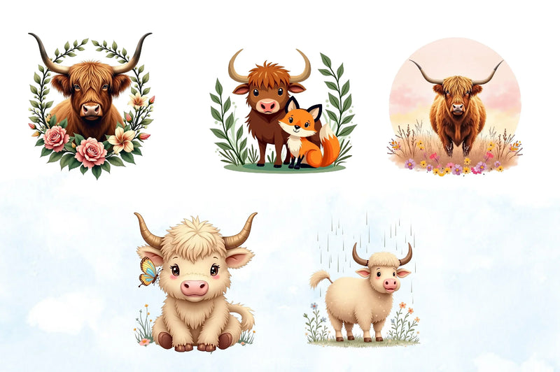 Spring Highland Cow Clipart Bundle - CraftNest - Digital Crafting and Art