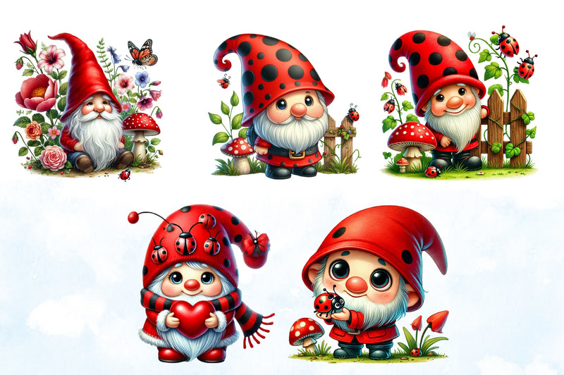 Ladybug Gnomes Clipart Bundle 20 - CraftNest - Digital Crafting and Art
