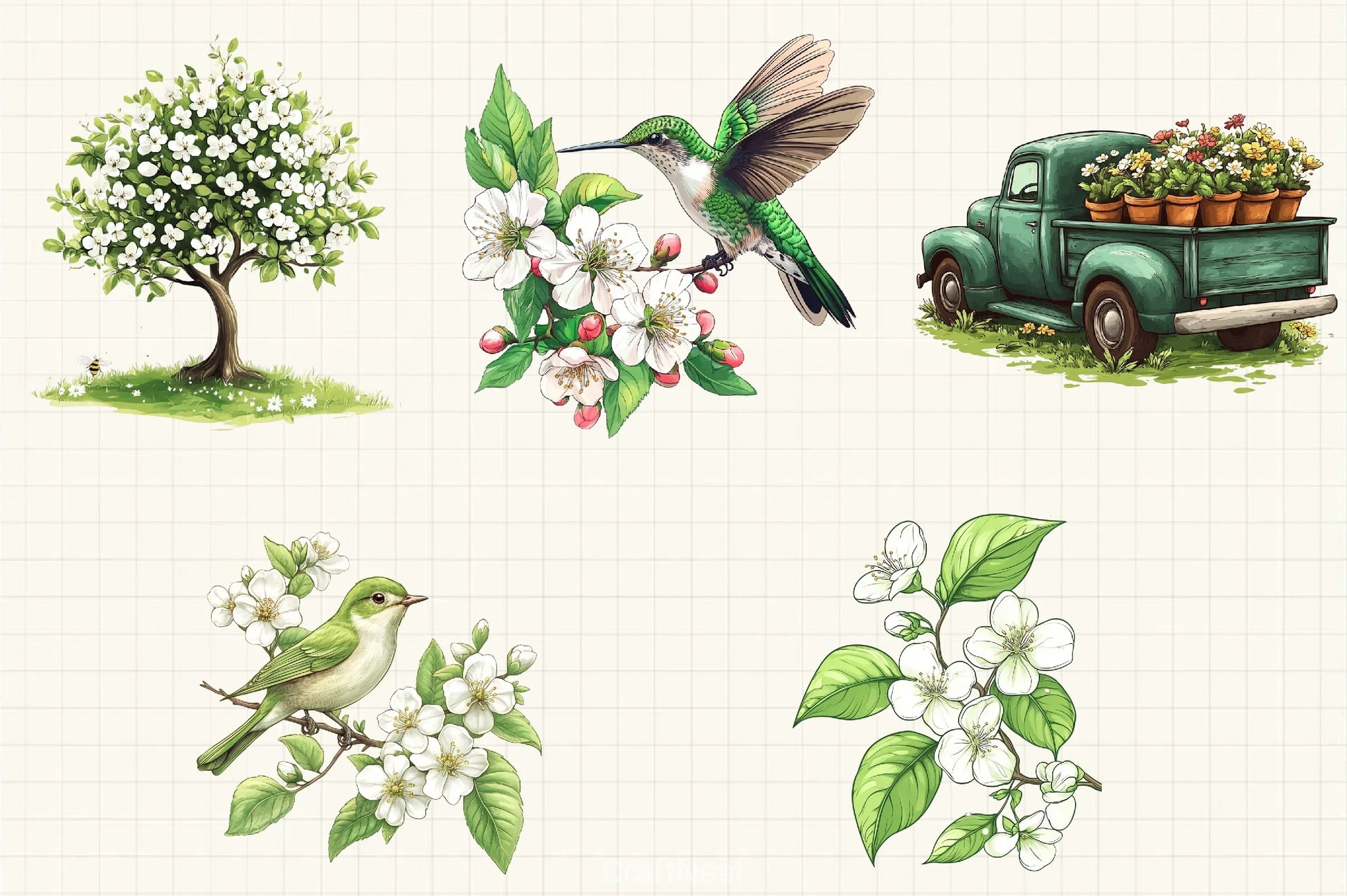 Green Blossom Spring Clipart Bundle - CraftNest - Digital Crafting and Art