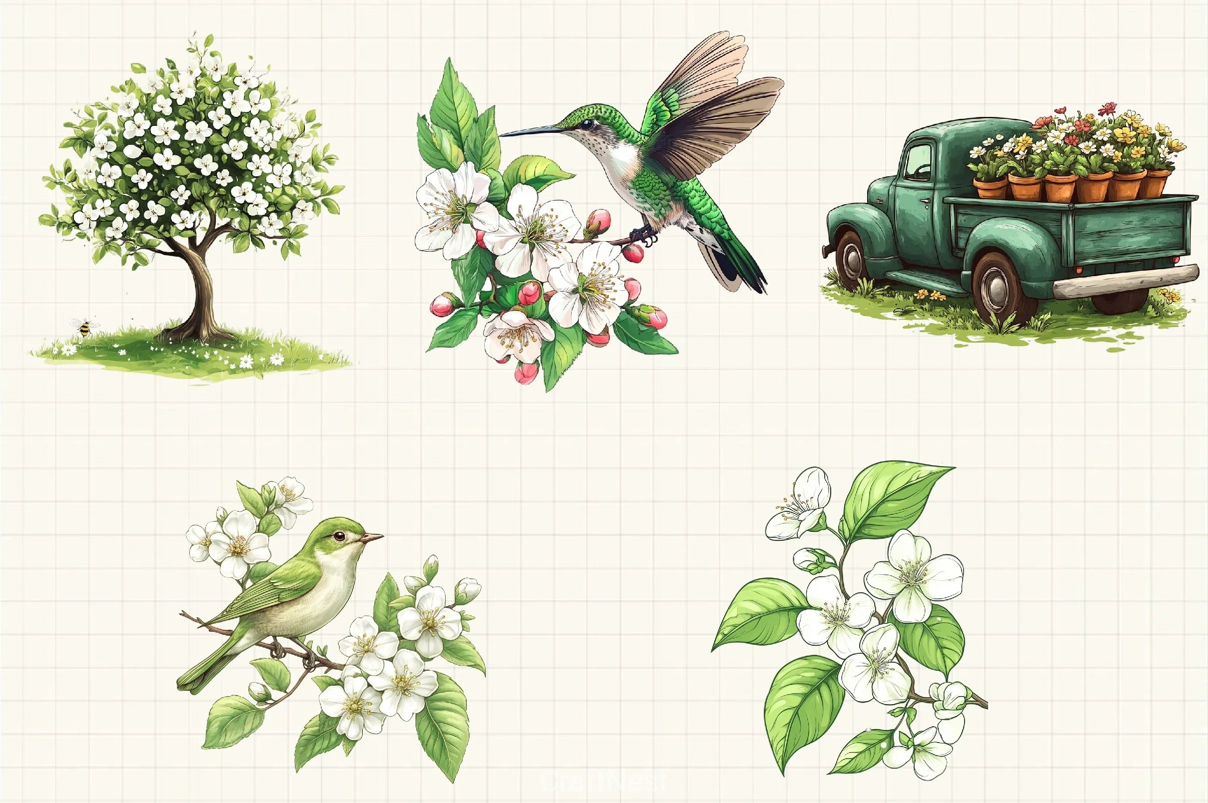 Green Blossom Spring Clipart Bundle - CraftNest - Digital Crafting and Art