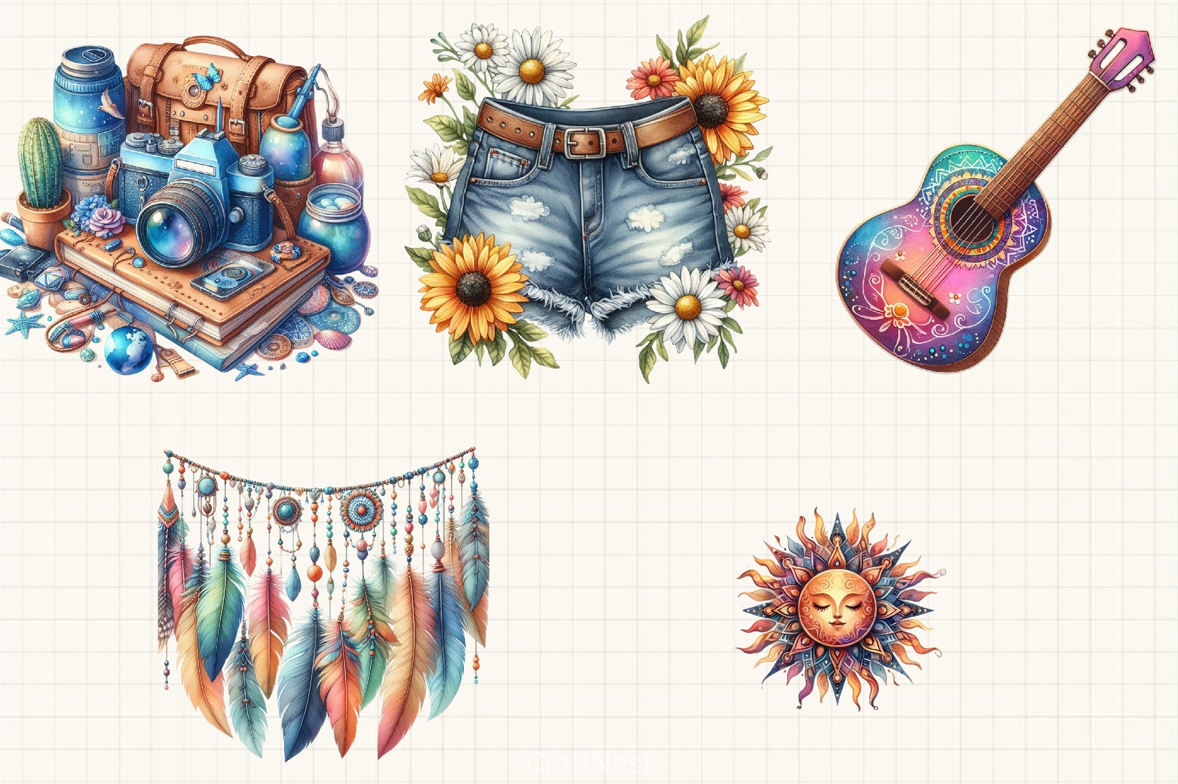 Boho Summer Clipart Bundle 4 - CraftNest - Digital Crafting and Art