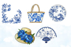 Blue Chinoiserie Summer Clipart Bundle 22 - CraftNest - Digital Crafting and Art