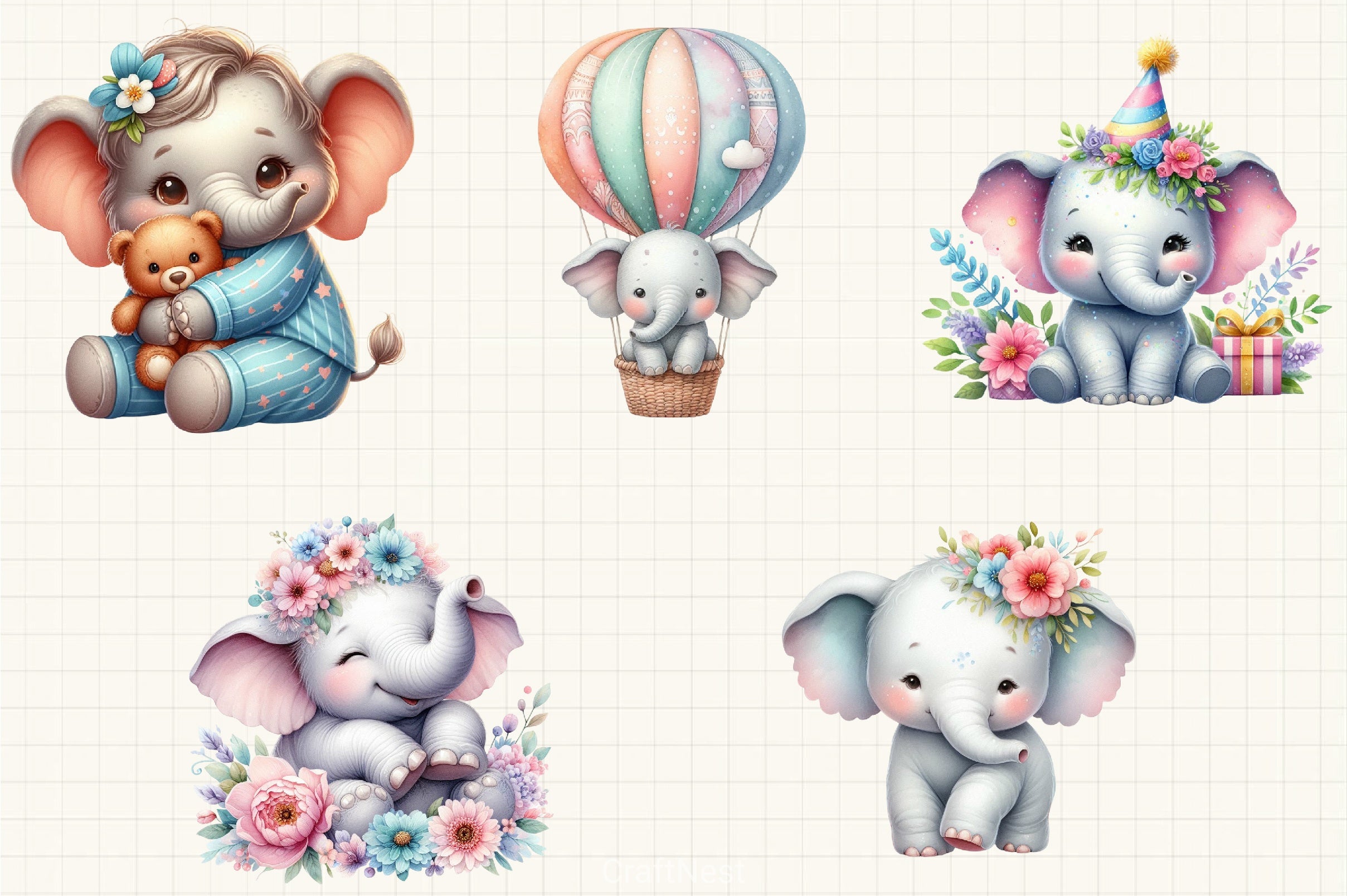 Cute Elephant Clipart Bundle 2 - CraftNest - Digital Crafting and Art