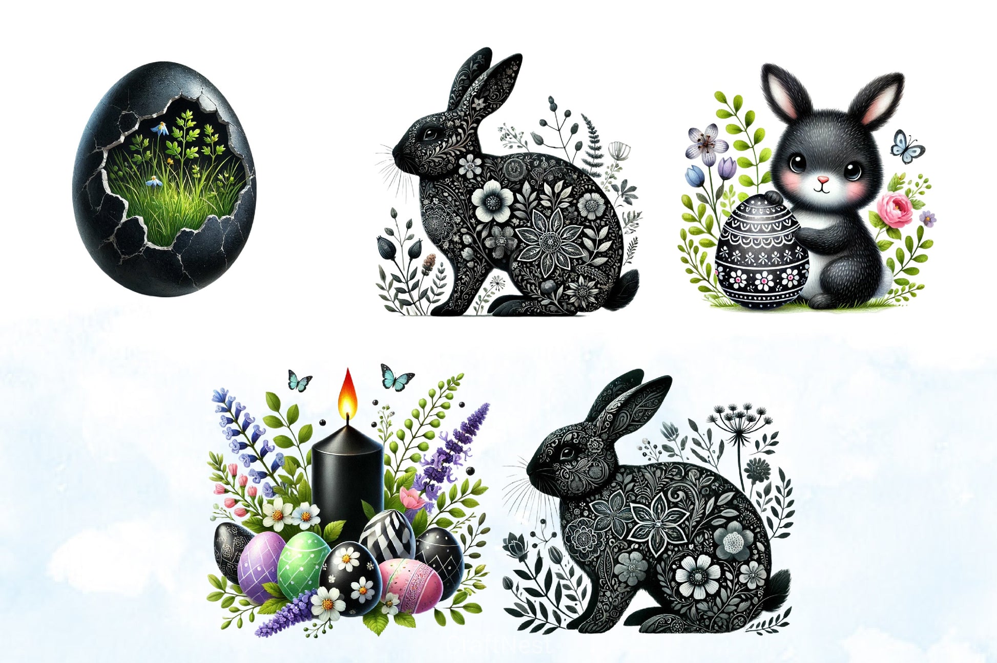 Black & White Easter Clipart Bundle - CraftNest - Digital Crafting and Art