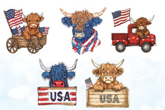 Patriotic Highland Cow Clipart Bundle 7 - CraftNest - Digital Crafting and Art