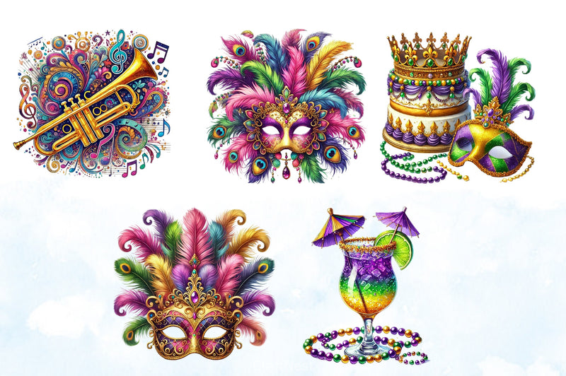 Glitter Mardi Gras Clipart Bundle - CraftNest - Digital Crafting and Art
