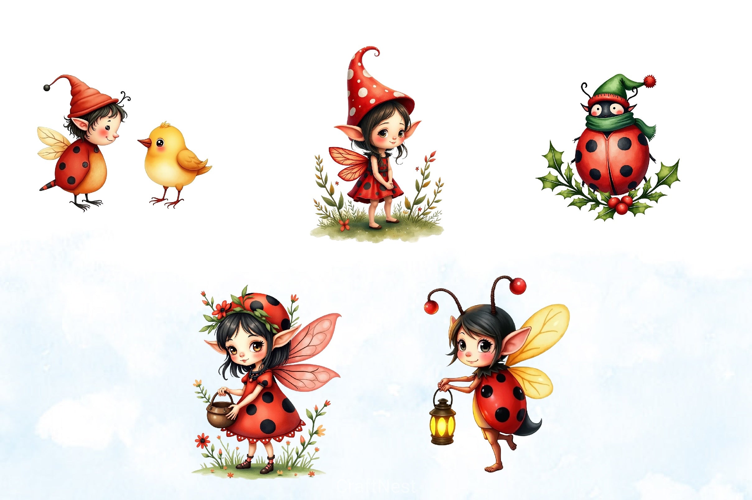 Ladybug Elf Clipart Bundle - CraftNest - Digital Crafting and Art