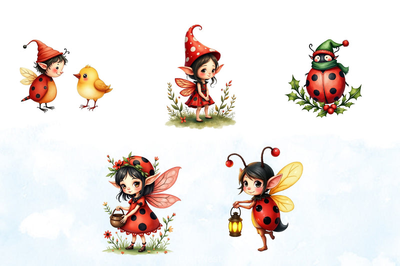Ladybug Elf Clipart Bundle - CraftNest - Digital Crafting and Art