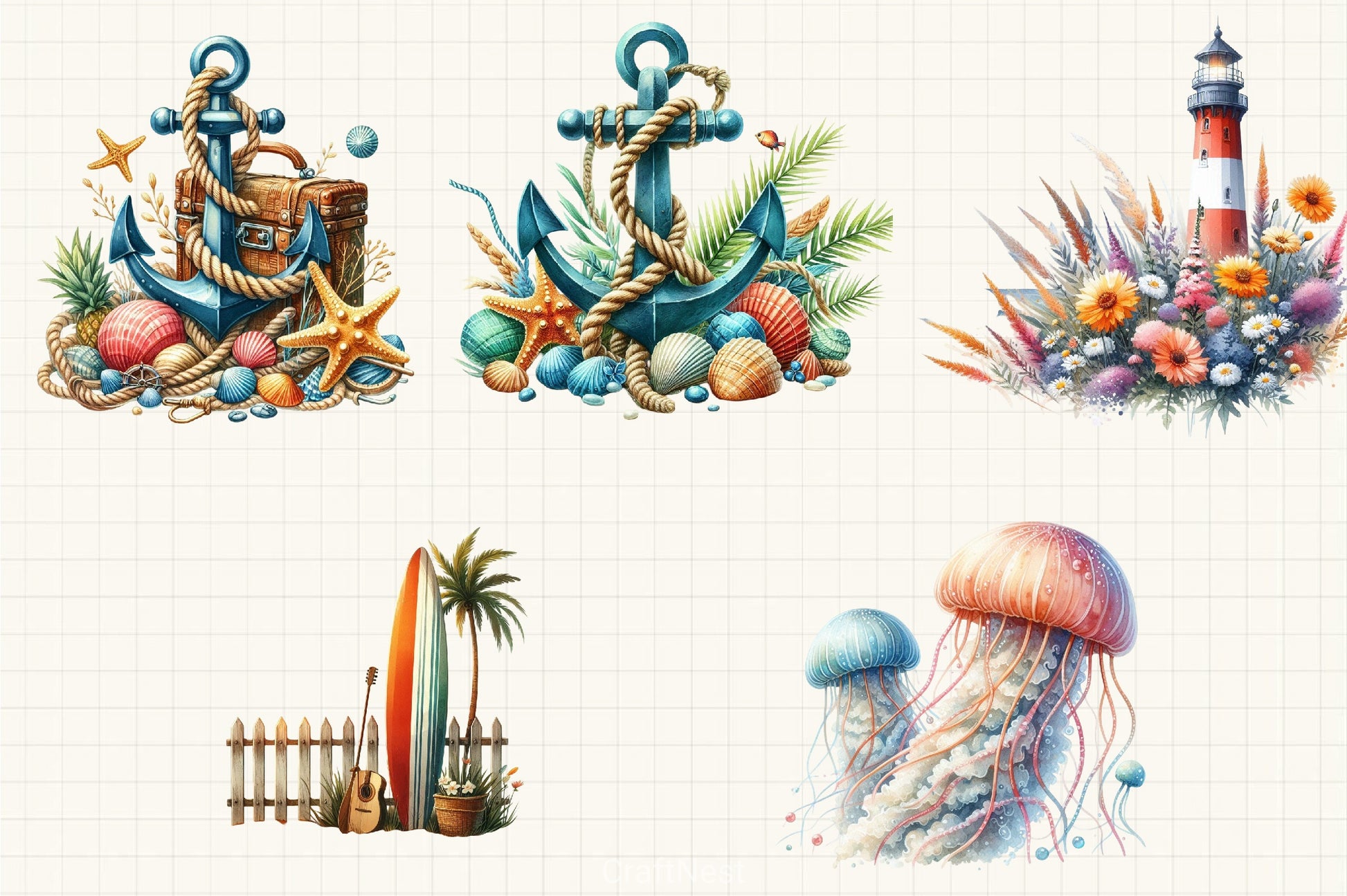Coastal Summer Clipart Bundle - CraftNest - Digital Crafting and Art