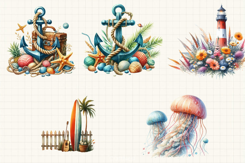 Coastal Summer Clipart Bundle - CraftNest - Digital Crafting and Art