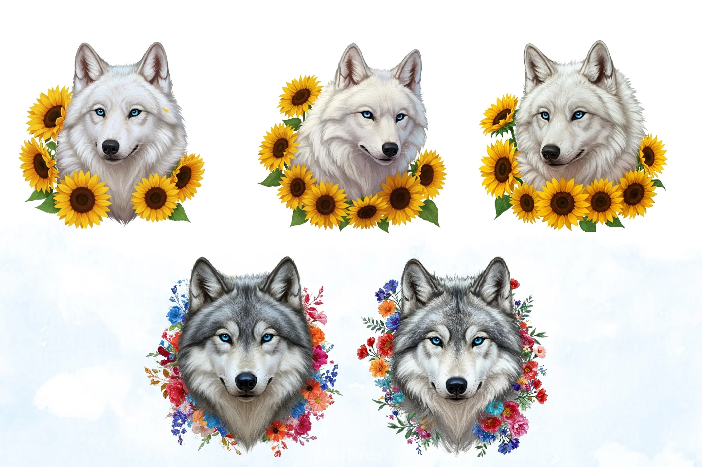Floral Arctic Wolf Clipart Bundle - CraftNest - Digital Crafting and Art