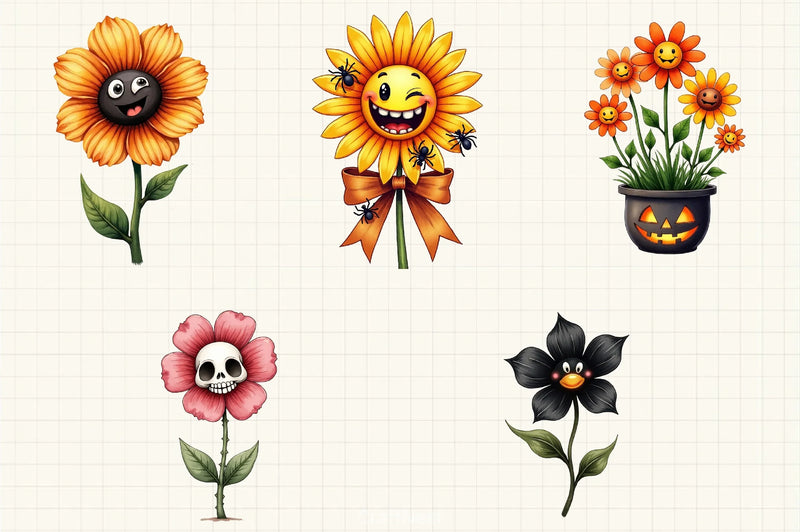 Cute Halloween Flowers Clipart Bundle - CraftNest - Digital Crafting and Art