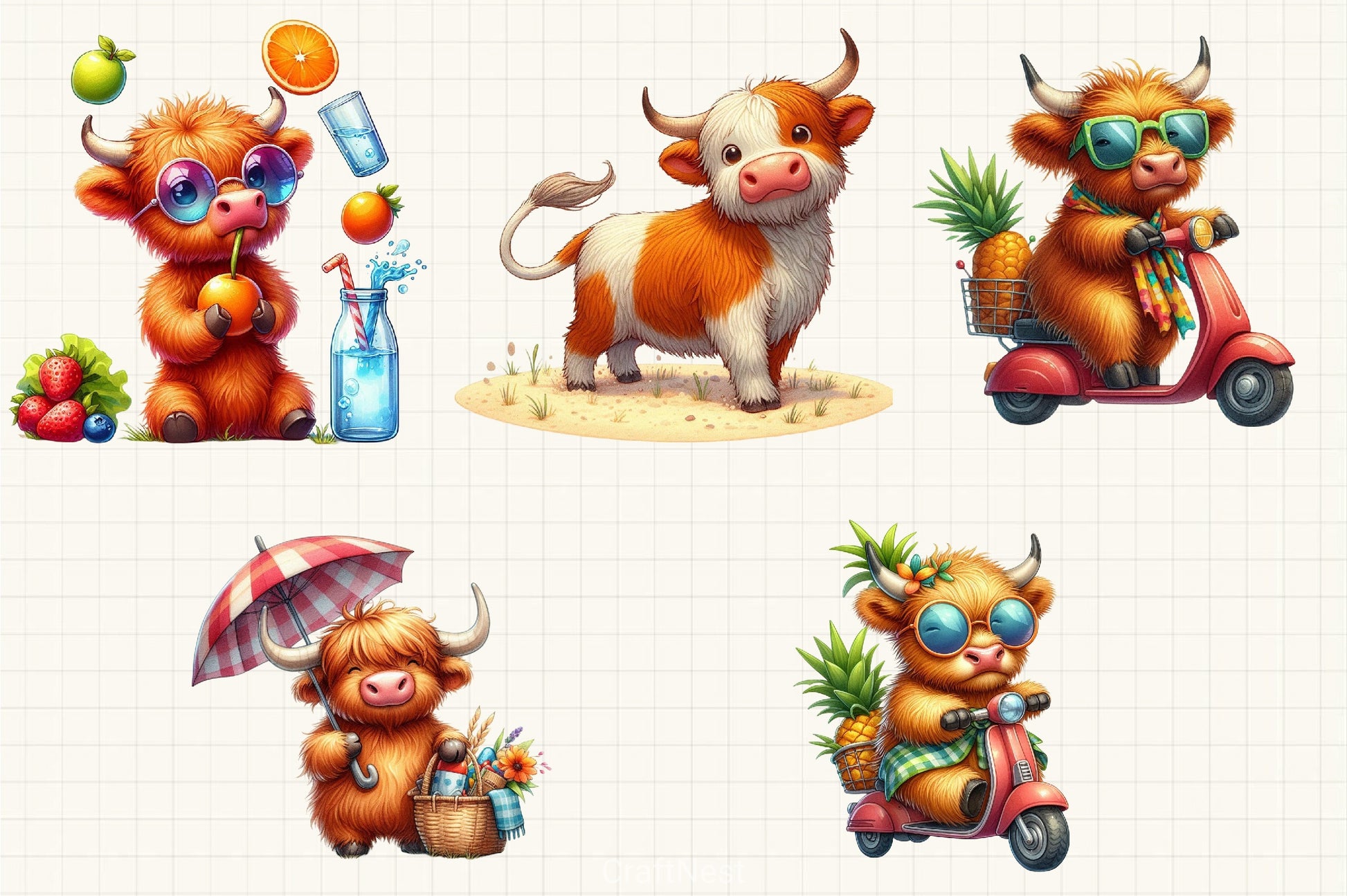 Funny Summer Highland Cow Clipart Bundle - CraftNest - Digital Crafting and Art