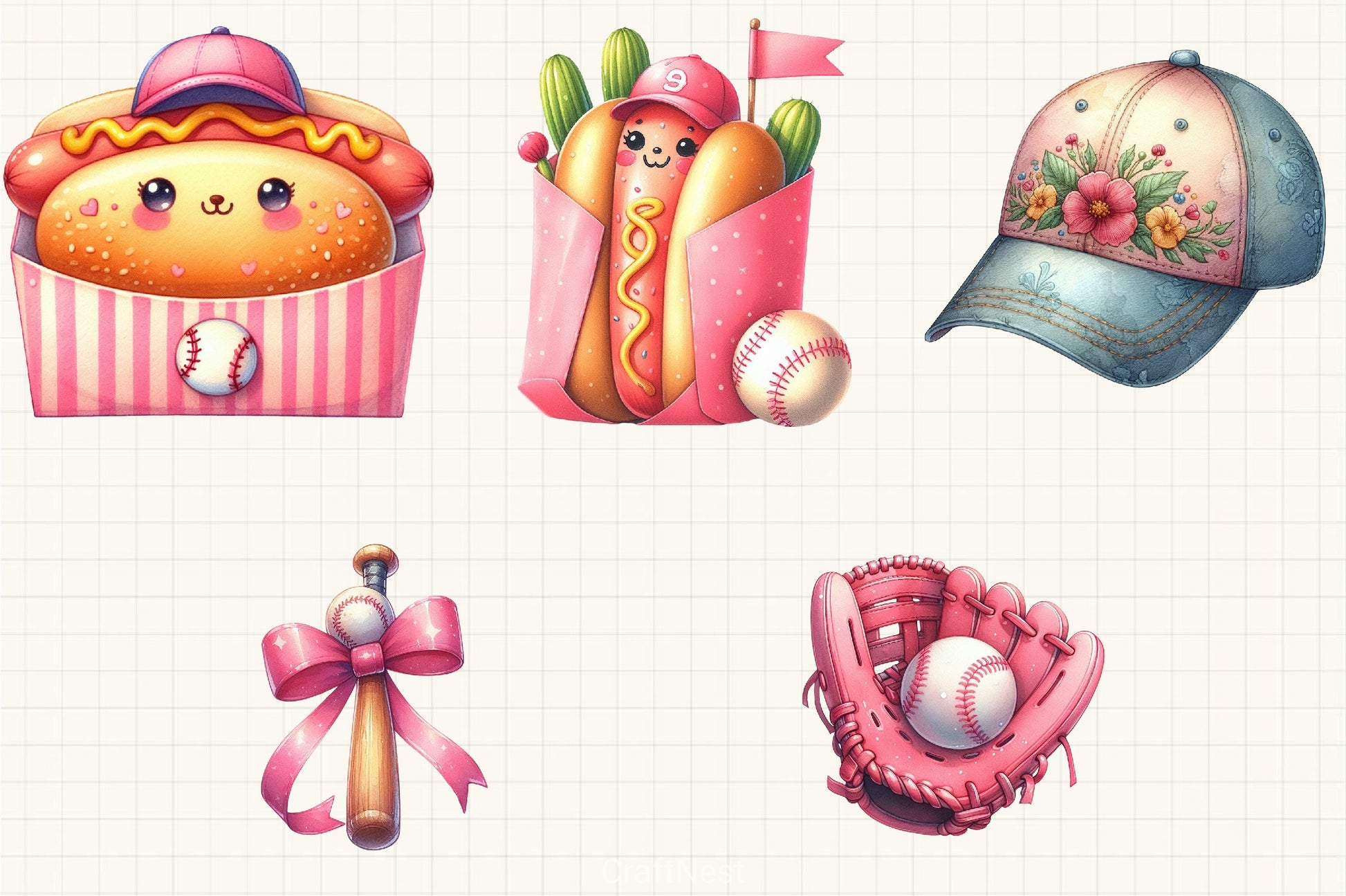 Retro Girly Baseball Clipart Bundle - CraftNest - Digital Crafting and Art