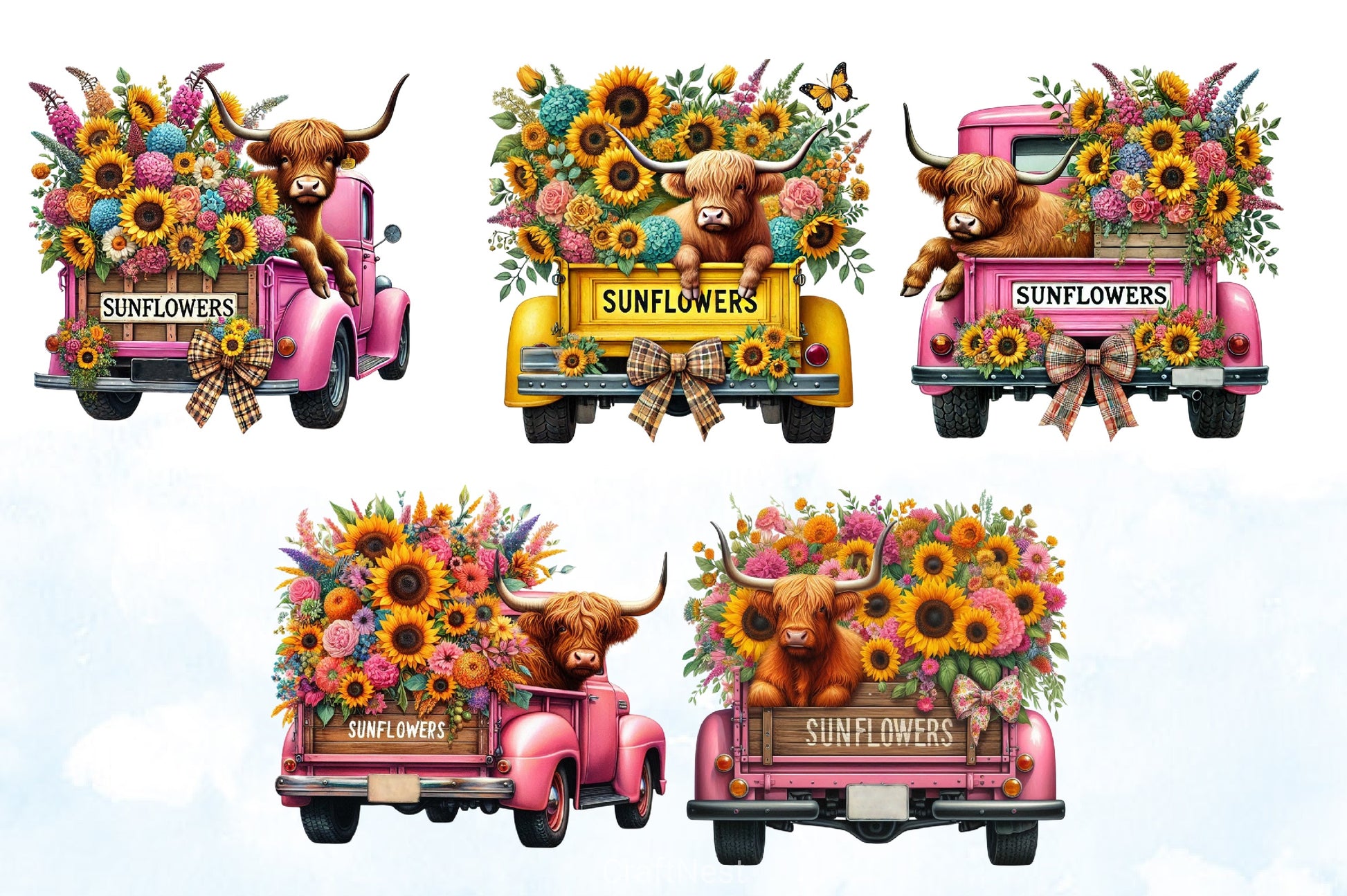 Sunflower Highland Cow Clipart Bundle 2 - CraftNest - Digital Crafting and Art