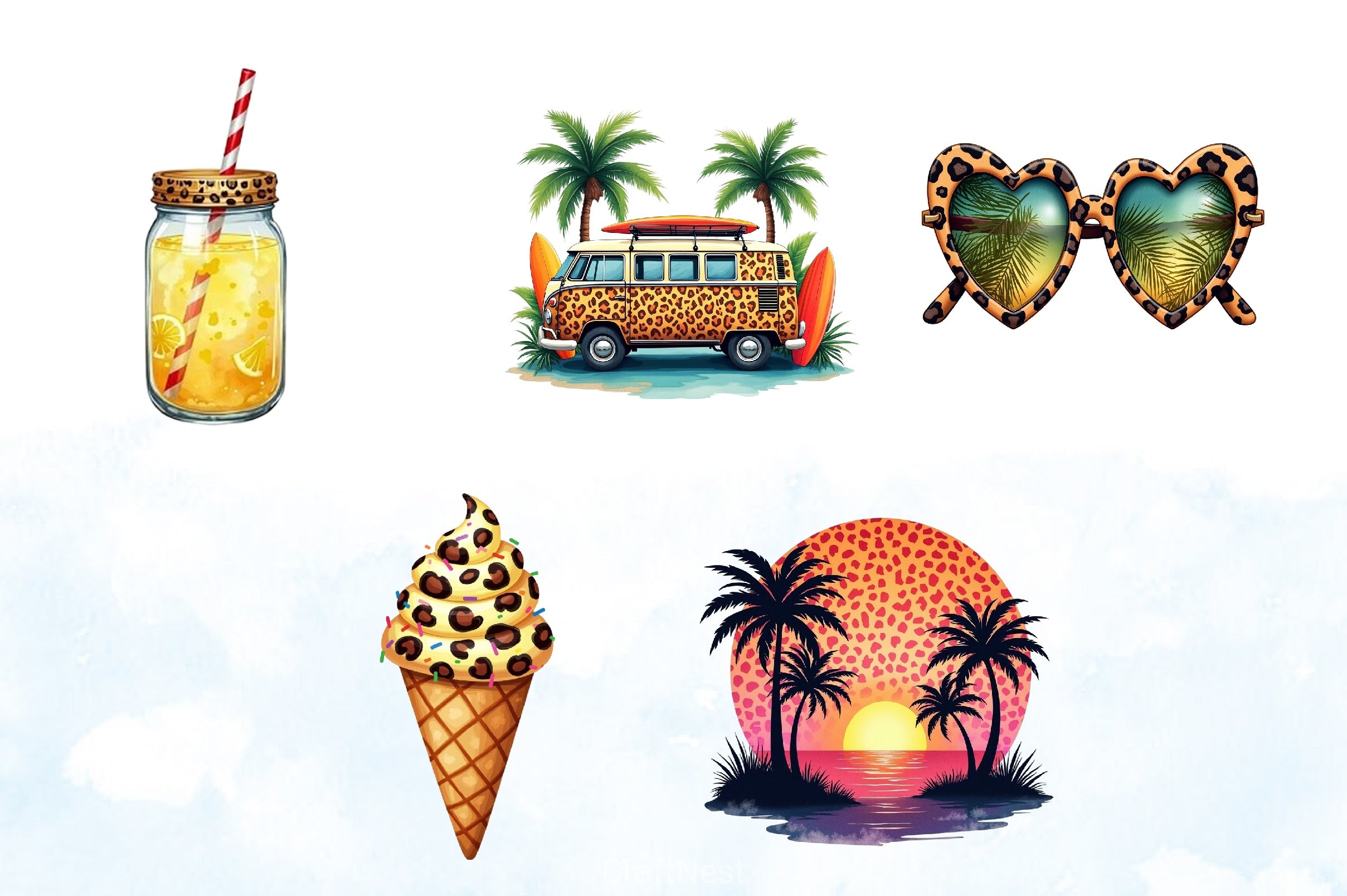 Leopard Print Summer Clipart Bundle 1 - CraftNest - Digital Crafting and Art