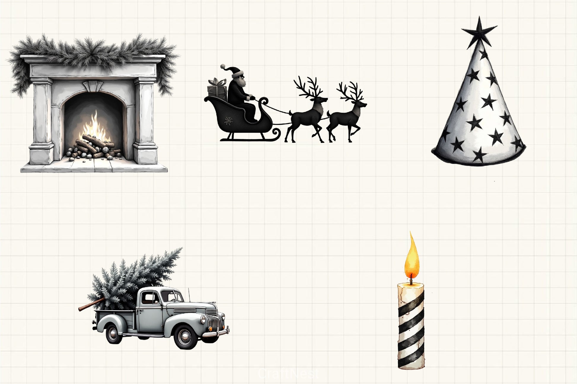 Black & White Christmas Clipart Bundle - CraftNest - Digital Crafting and Art