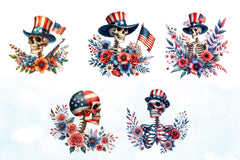 4th of July Skeleton Floral Clipart Bundle 2 - CraftNest - Digital Crafting and Art
