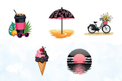 Black & Pink Summer Clipart Bundle - CraftNest - Digital Crafting and Art