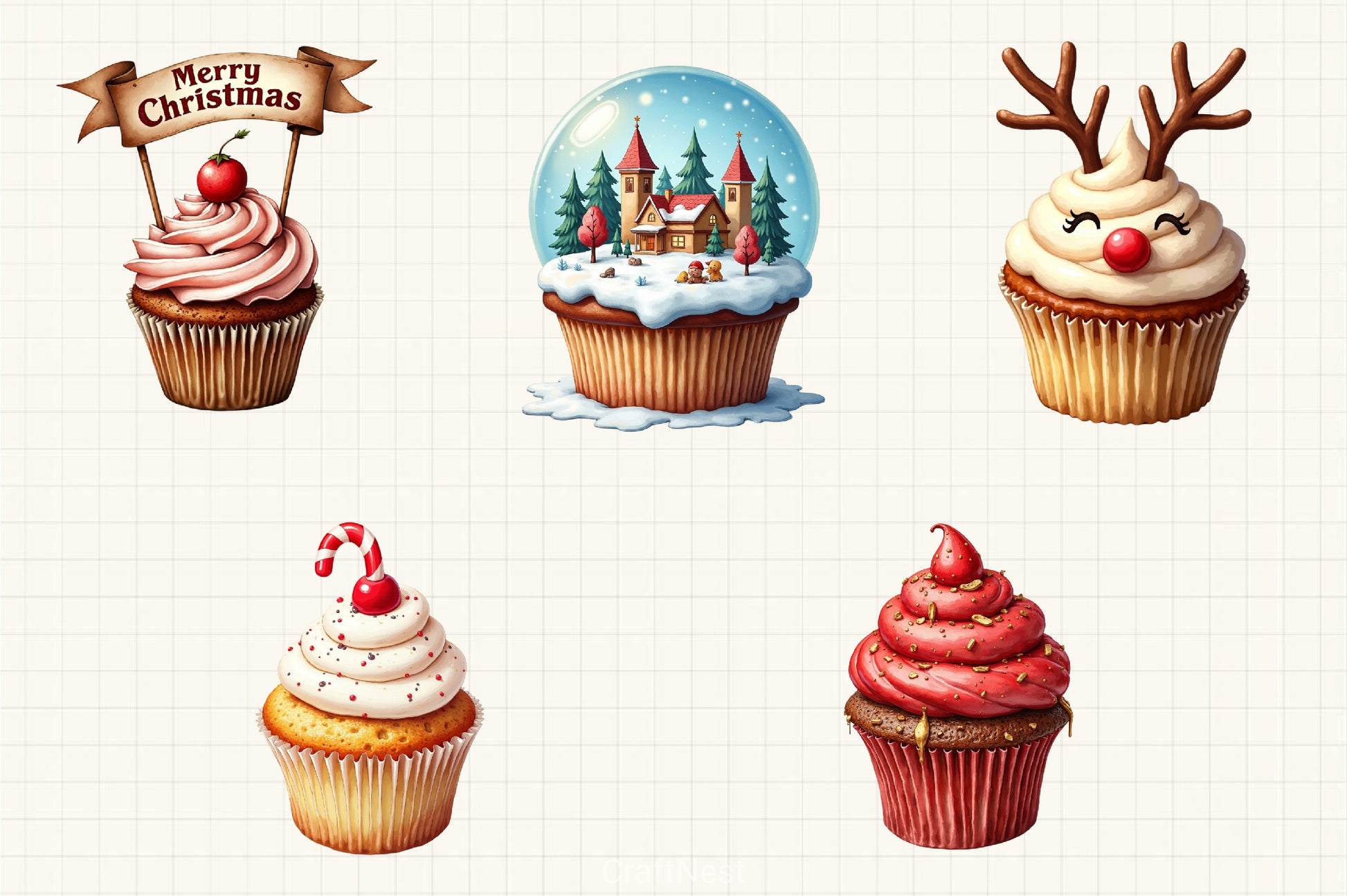 Vintage Christmas Cupcake Clipart Bundle - CraftNest - Digital Crafting and Art