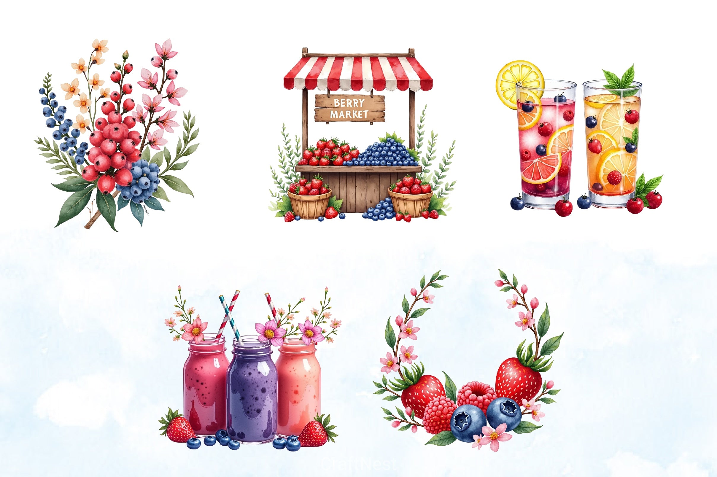 Warm Berry Spring Clipart Bundle 1 - CraftNest - Digital Crafting and Art