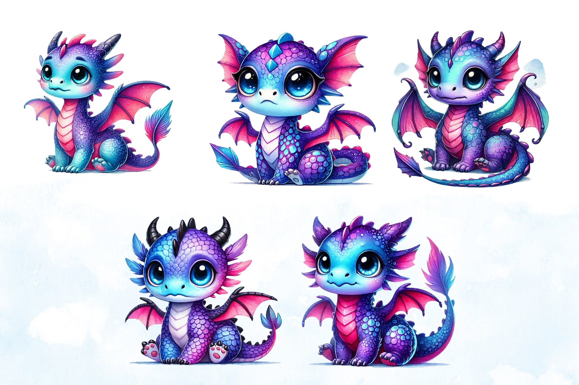 Cute Baby Dragons Clipart Bundle - CraftNest - Digital Crafting and Art