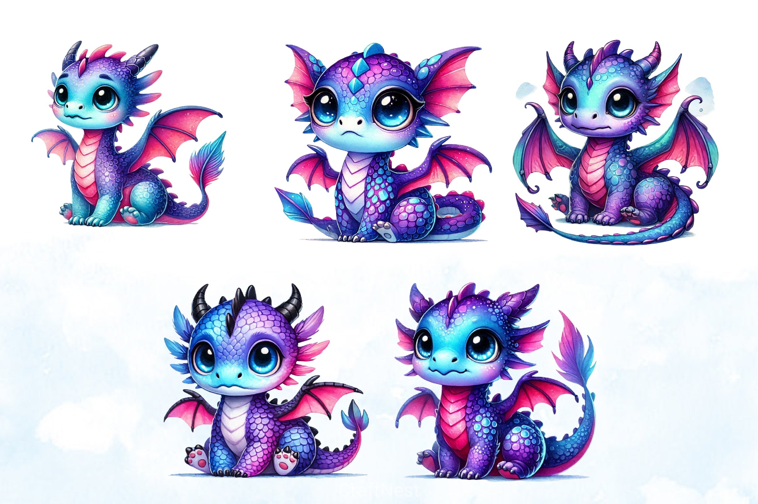 Cute Baby Dragons Clipart Bundle - CraftNest - Digital Crafting and Art