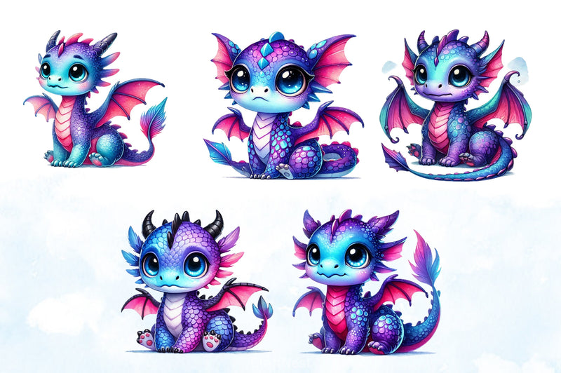 Cute Baby Dragons Clipart Bundle - CraftNest - Digital Crafting and Art