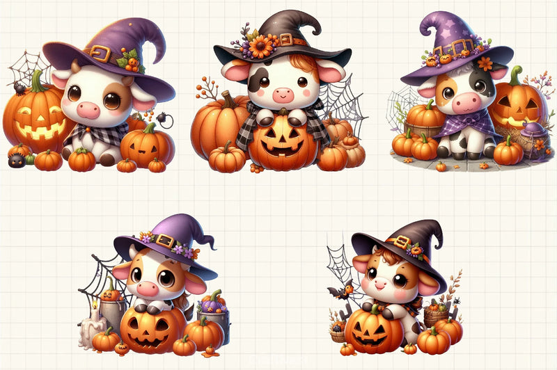 Cute Baby Cow Halloween Clipart Bundle - CraftNest - Digital Crafting and Art