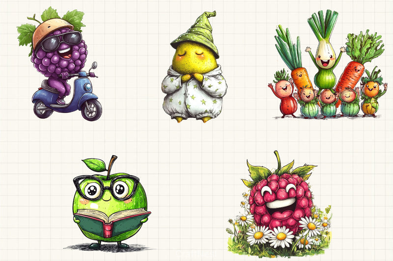 Funny Fruits & Veggies Clipart Bundle - CraftNest - Digital Crafting and Art