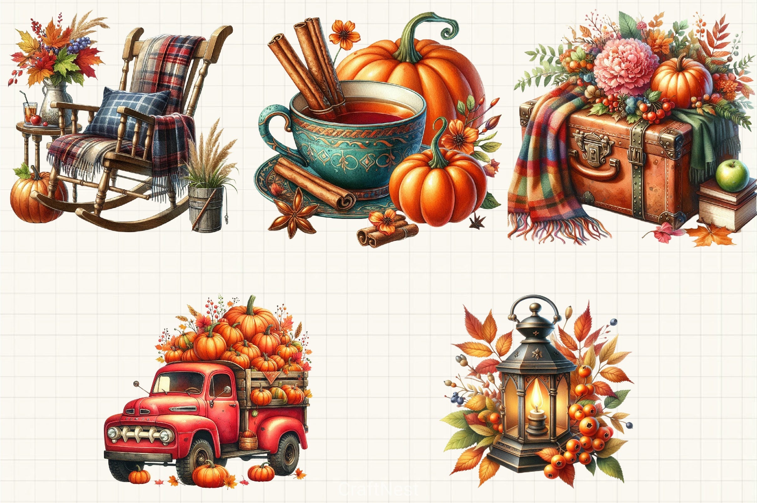 Vintage Fall Clipart Bundle 3 - CraftNest - Digital Crafting and Art