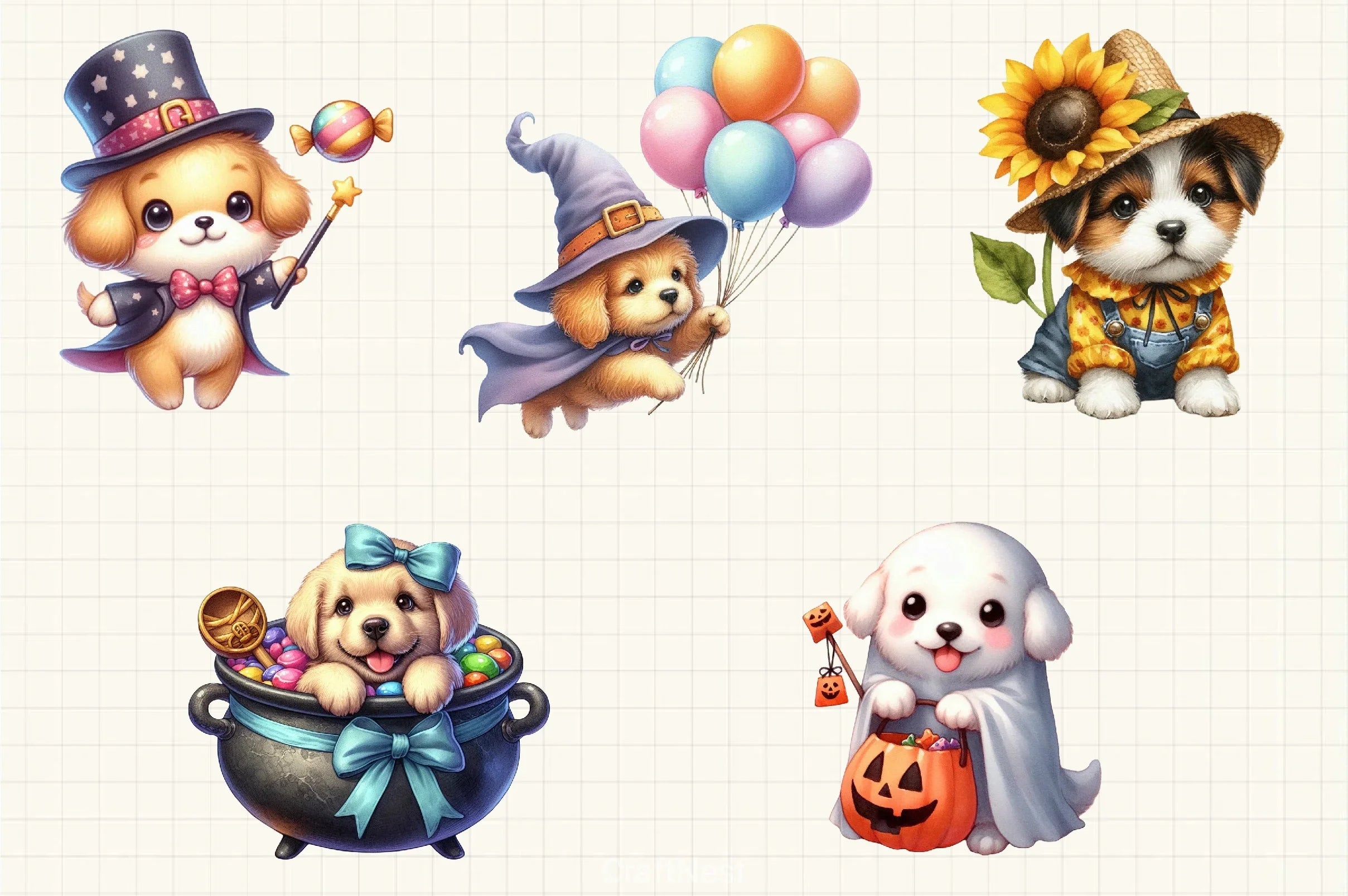 Cute Halloween Puppy Clipart Bundle - CraftNest - Digital Crafting and Art