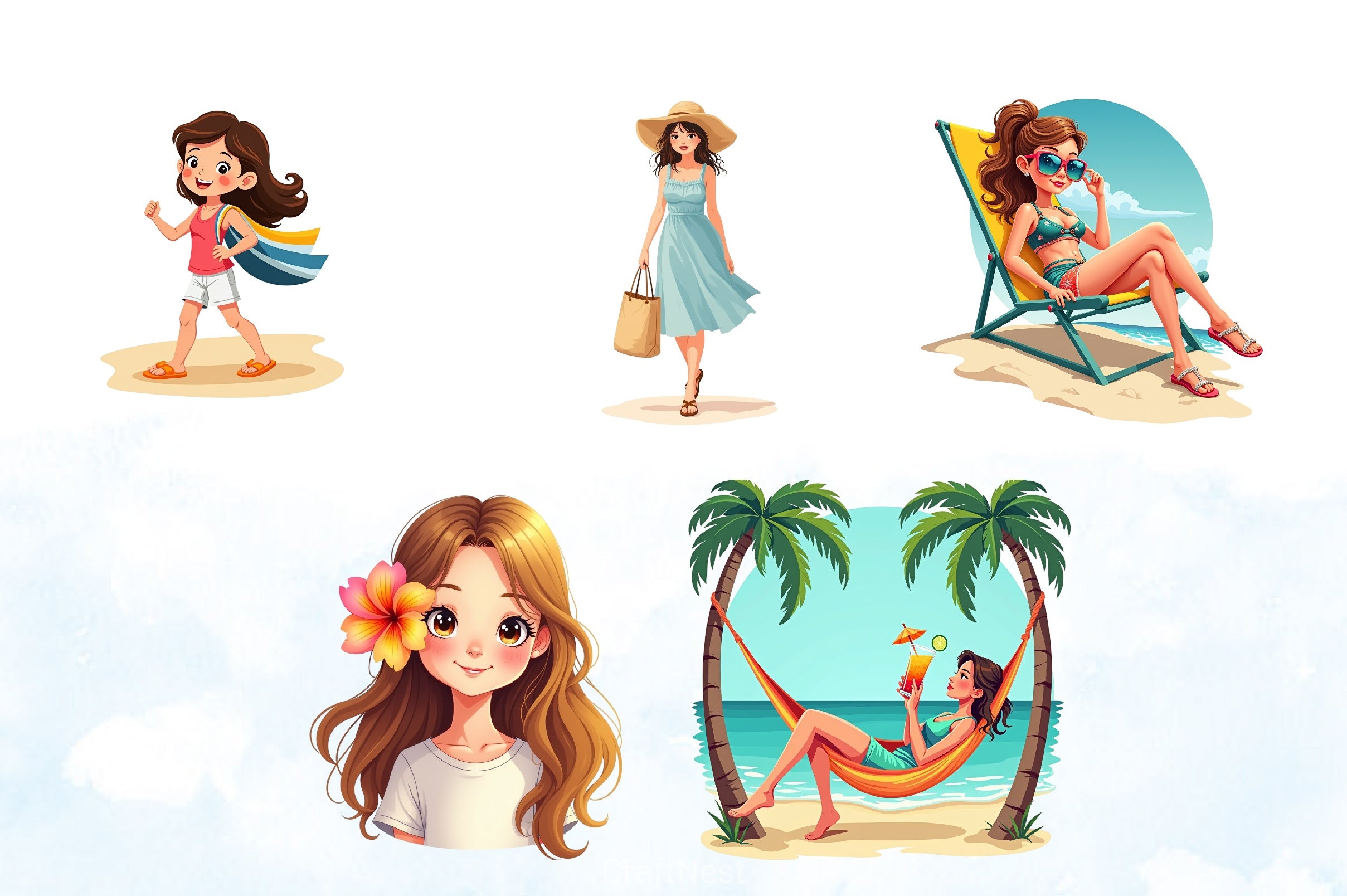 Summer Girl Clipart Bundle - CraftNest - Digital Crafting and Art