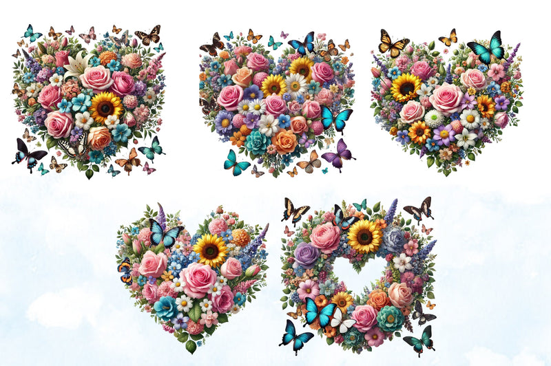 Spring Flowers Heart Butterflies Clipart Bundle - CraftNest - Digital Crafting and Art