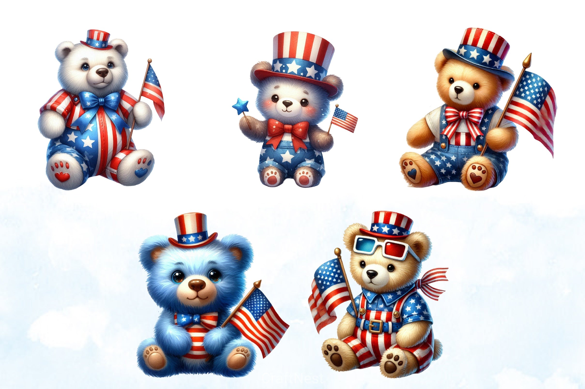 4th of July Bear Clipart Bundle - CraftNest - Digital Crafting and Art