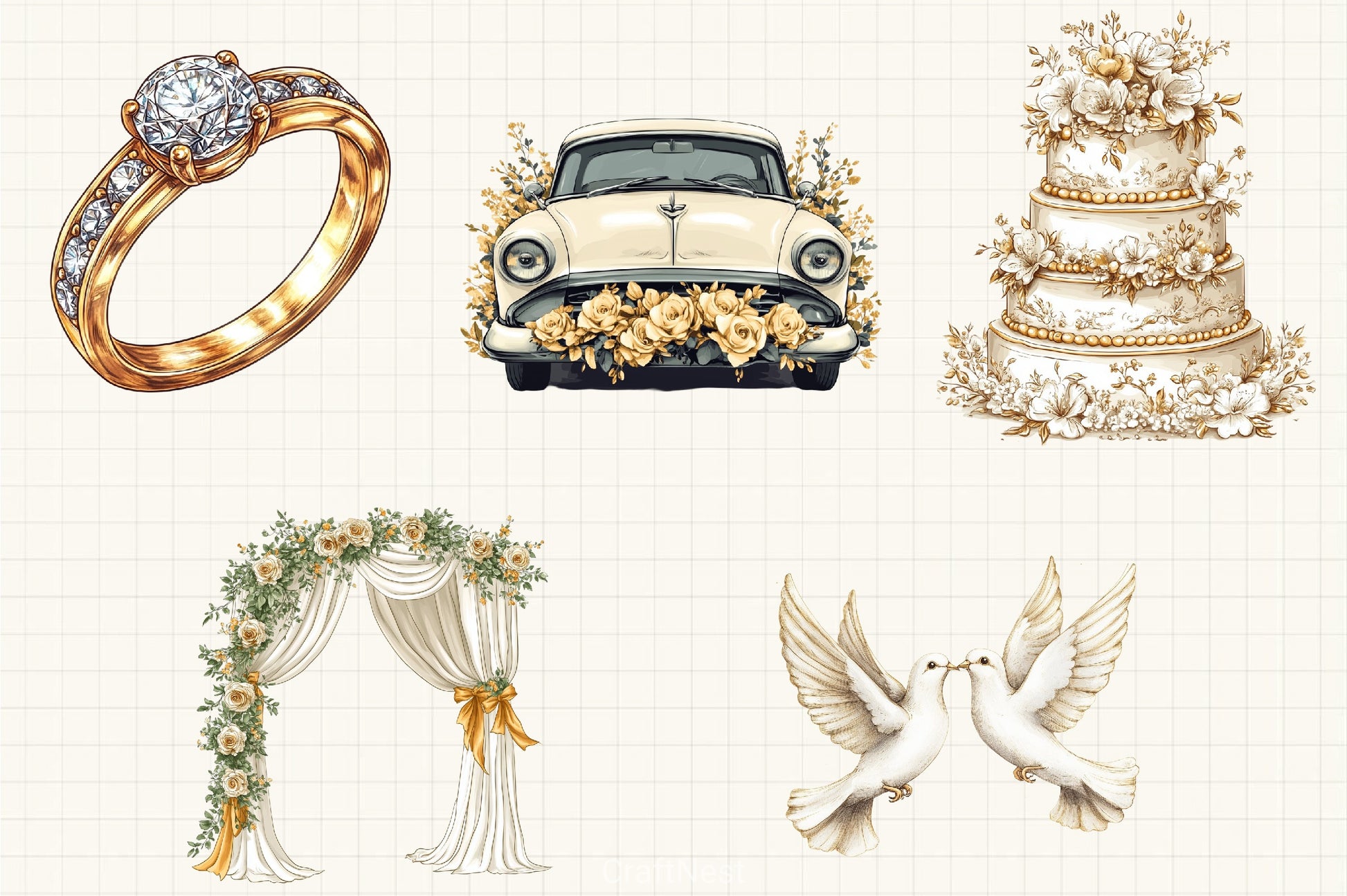 White & Gold Wedding Clipart Bundle - CraftNest - Digital Crafting and Art