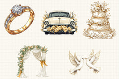 White & Gold Wedding Clipart Bundle - CraftNest - Digital Crafting and Art