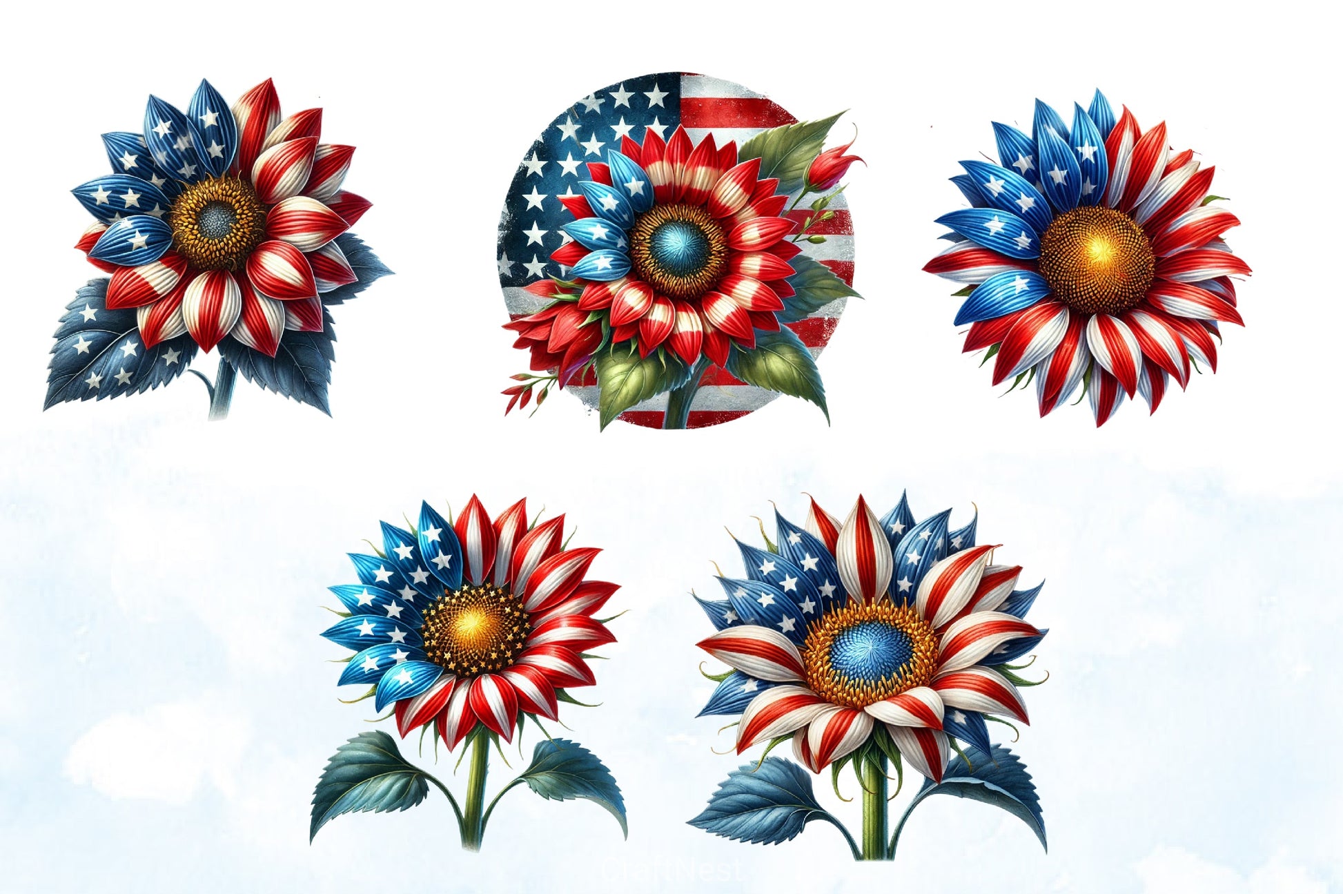 Patriotic Sunflowers Clipart Bundle - CraftNest - Digital Crafting and Art