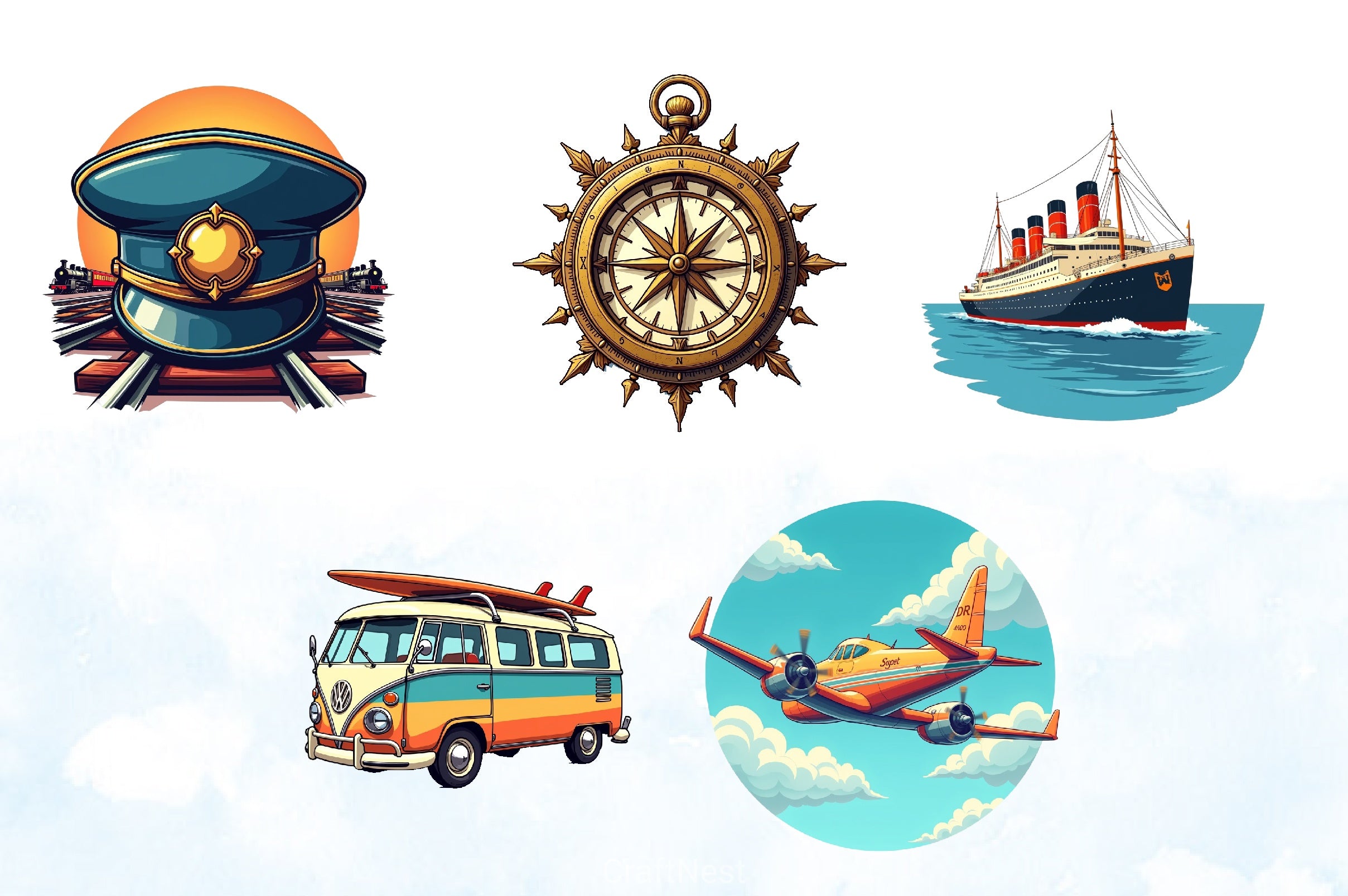 Vintage Travel Clipart Bundle 4 - CraftNest - Digital Crafting and Art