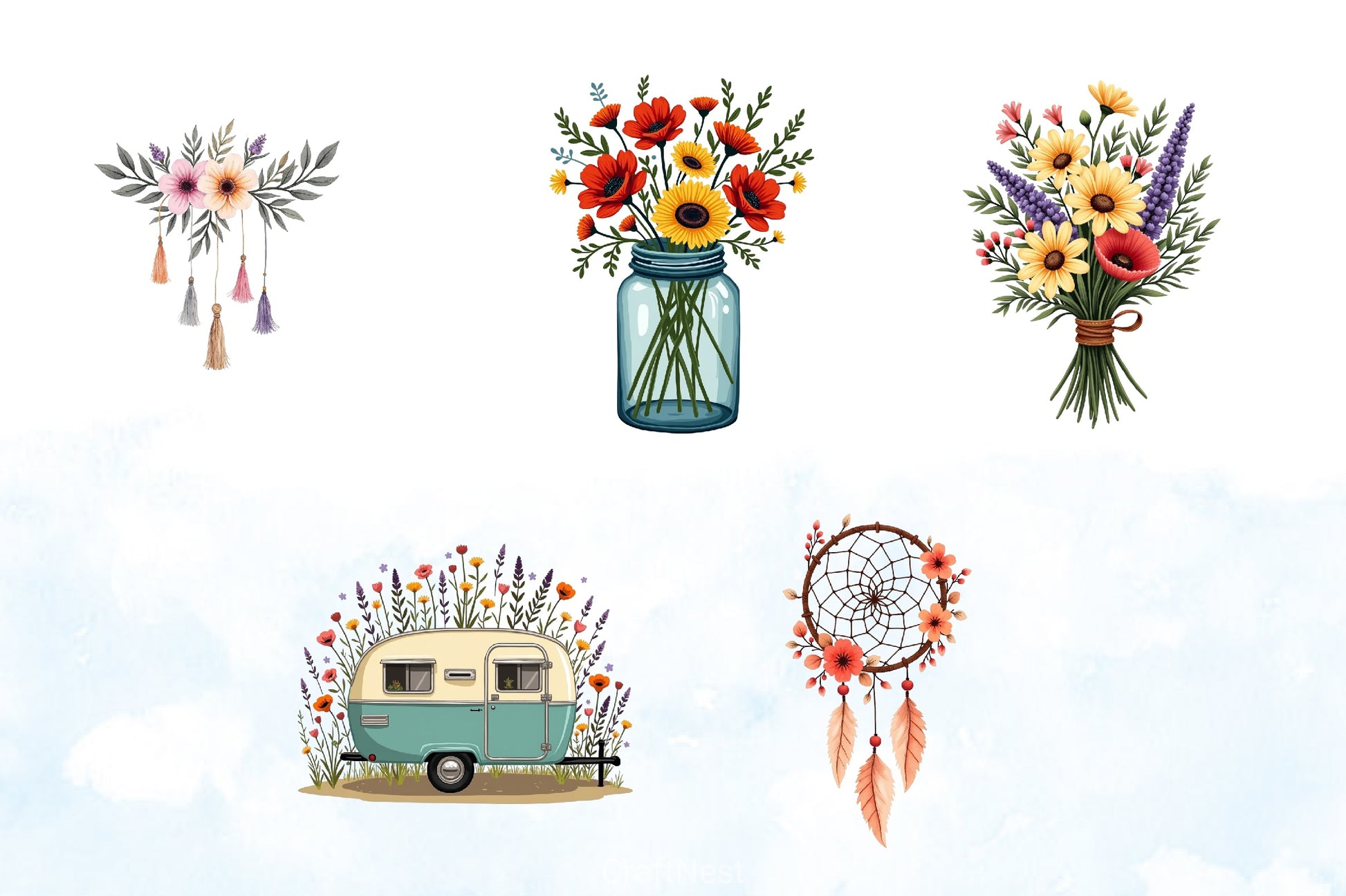 Boho Wildflower Dream Clipart Bundle - CraftNest - Digital Crafting and Art