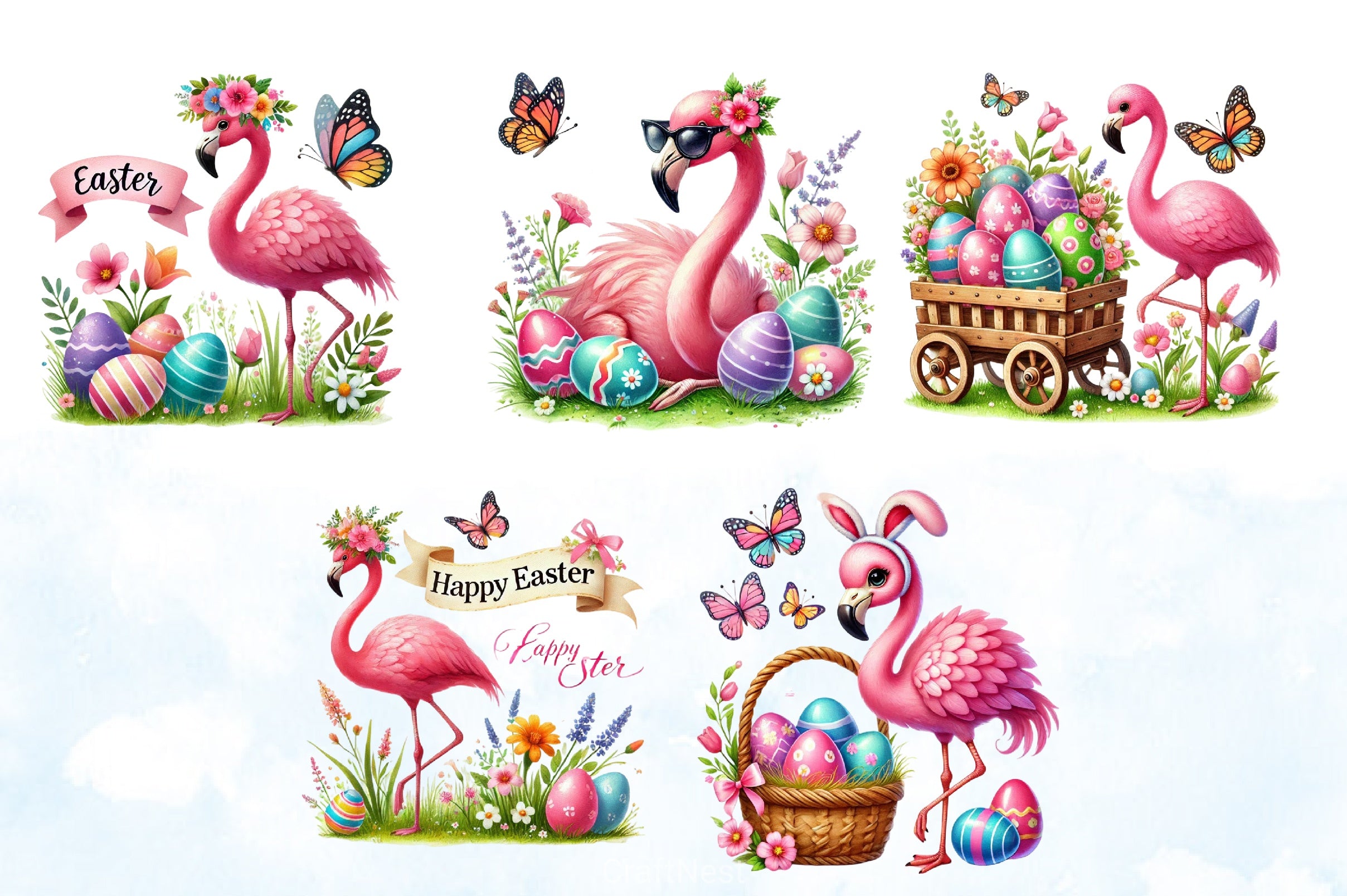 Easter Flamingo Clipart Bundle - CraftNest - Digital Crafting and Art
