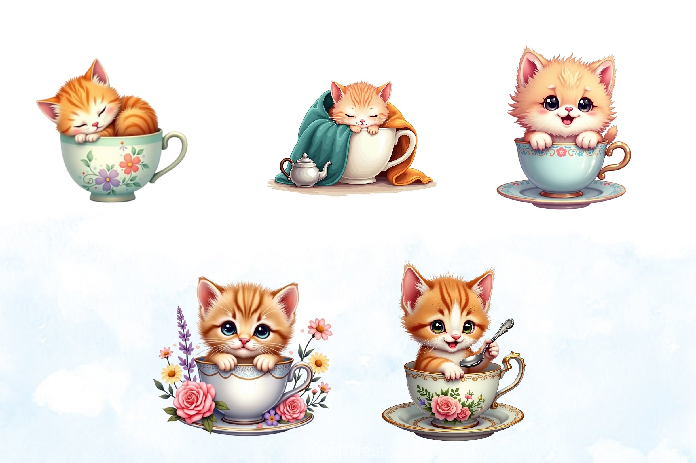 Kitten Teacup Clipart Bundle - CraftNest - Digital Crafting and Art