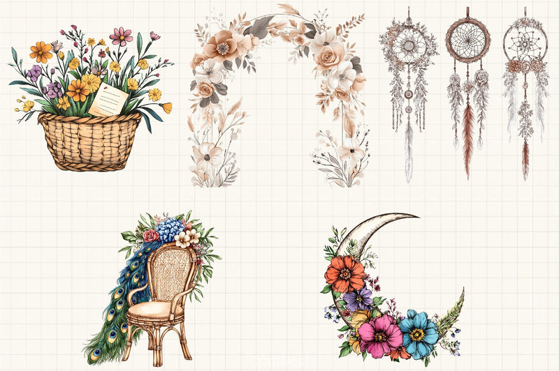 Boho Wedding Clipart Bundle - CraftNest - Digital Crafting and Art