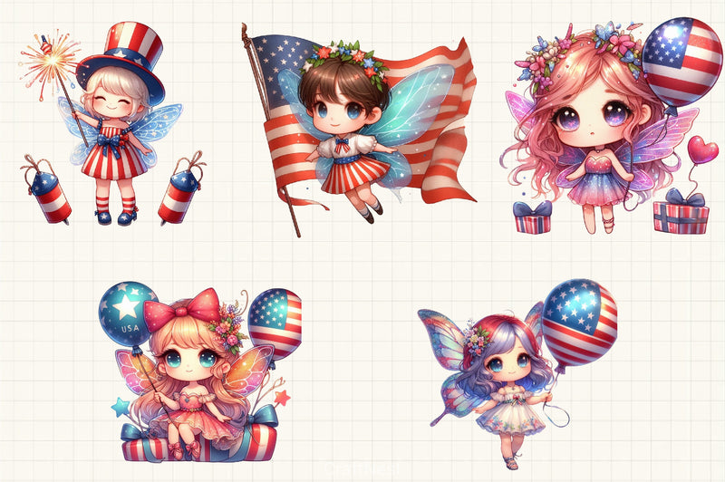 4th July Chibi Fairy Clipart Bundle - CraftNest - Digital Crafting and Art