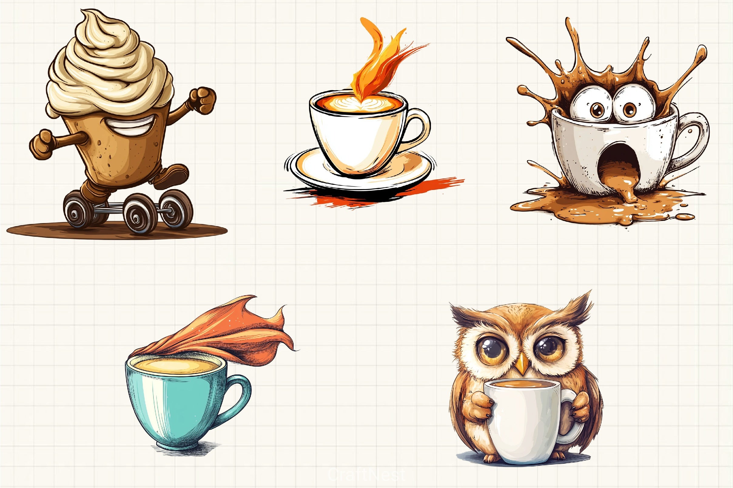 Cartoon Coffee Clipart Bundle - CraftNest - Digital Crafting and Art