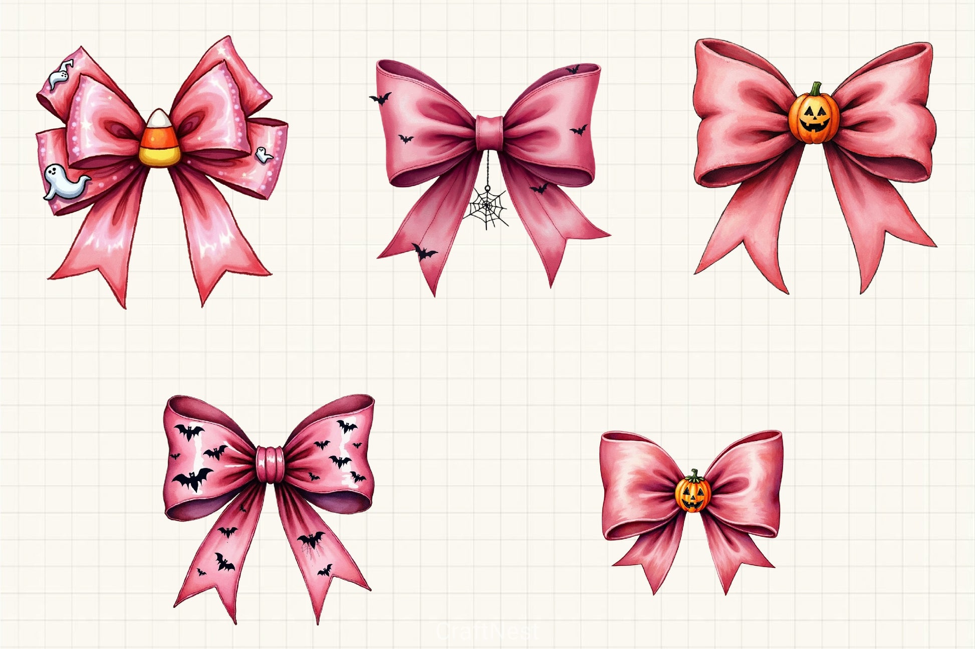 Charm Pink Halloween Bow Clipart Bundle - CraftNest - Digital Crafting and Art