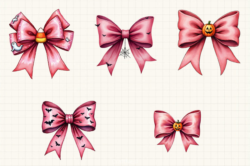 Charm Pink Halloween Bow Clipart Bundle - CraftNest - Digital Crafting and Art