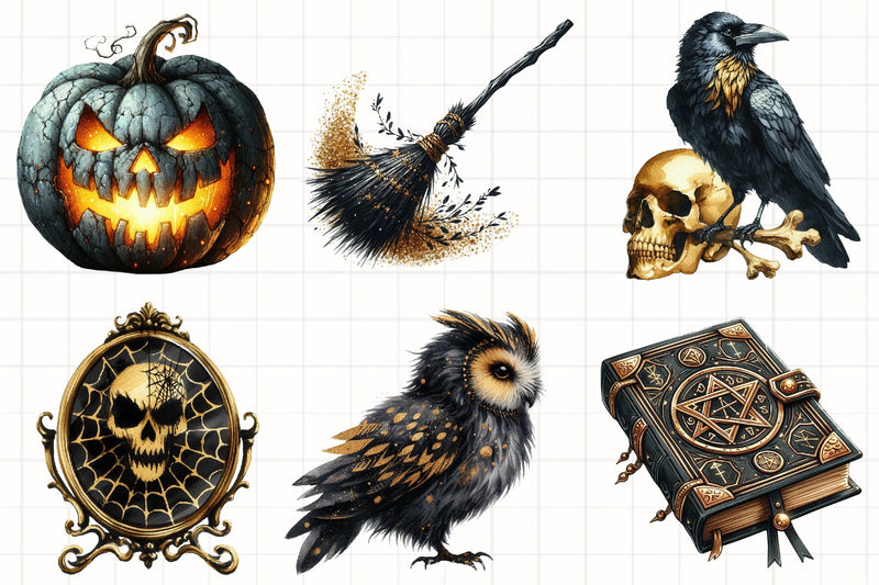 Creepy Black & Gold Halloween Clipart Bundle - CraftNest - Digital Crafting and Art