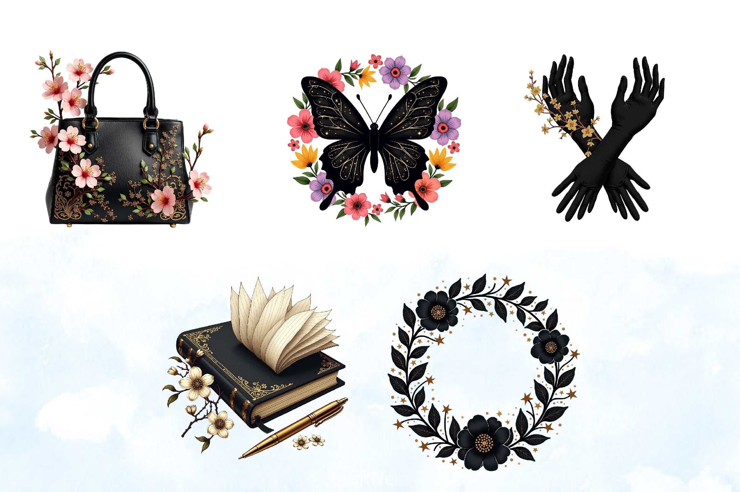 Glitter Luxury Black Spring Clipart Bundle 7 - CraftNest - Digital Crafting and Art